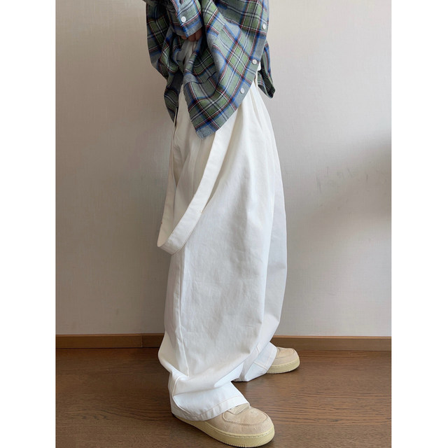 Dannyandzee spring retro versatile washed old loose white overalls men's straight pants INS