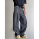 Dannyandzee spring and summer charcoal gray beaded canvas raw edge webbing spliced ​​straight pants men's overalls trousers INS
