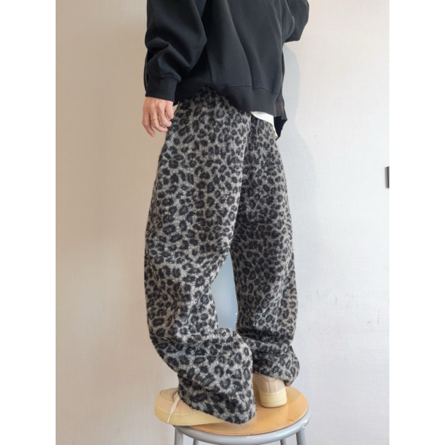 Dannyandzee winter retro handsome warm black leopard print woolen velvet trousers scimitar pants men's sweatpants