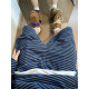 Dannyandzee spring retro all-match lazy blue and black henley collar long-sleeved shorts striped suit for men INS