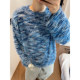 Dannyandzee spring retro gradient color mixed color collarless loose furry long-sleeved T-shirt men's bottoming shirt couple