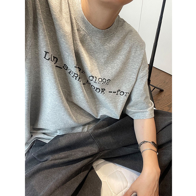Dannyandzee summer retro versatile loose 220g heavy code letter printed distressed short-sleeved T-shirt for men