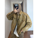 Dannyandzee spring retro handsome top-stitched raw edge windproof warm workwear PU leather jacket for men INS