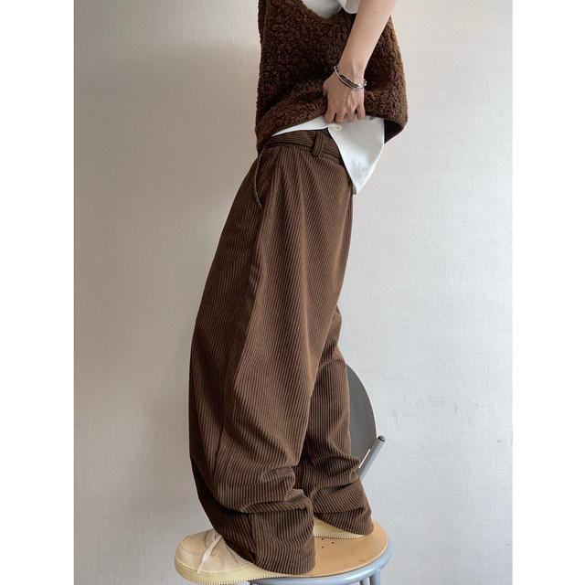 Dannyandzee spring retro chestnut brown thick strips drape corduroy ribbon machete pants casual pants