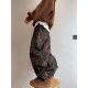 Dannyandzee spring retro versatile brown ginger twill canvas leopard print scimitar pants overalls