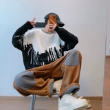 Зимний ретро трикотажный брендовый свитер для влюбленных, оверсайз, круглый воротник