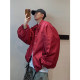 Retro exaggerated puff sleeves and velvet lapel coach jacket