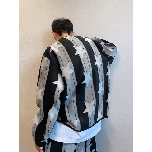 Five-pointed star woolen V-neck jacket
