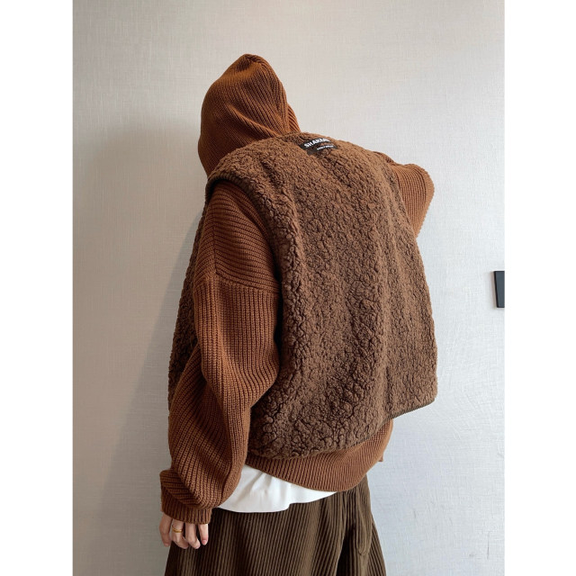 Dannyandzee spring retro coffee brown reversible warm cloud plush thick vest for men