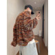 Dannyandzee spring retro gradient color mixed color collarless loose furry long-sleeved T-shirt men's bottoming shirt couple