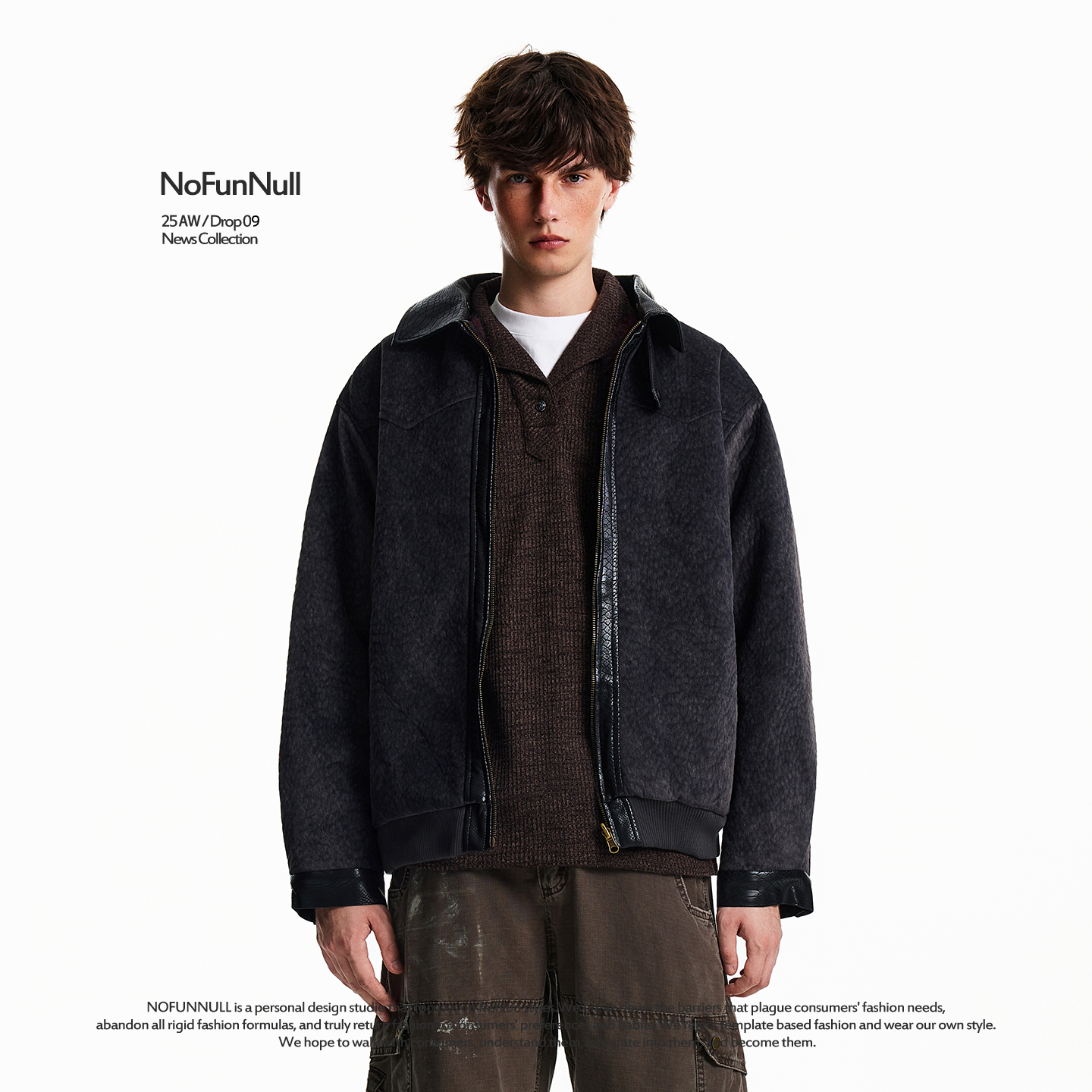 NOFUNNULL 赤兔高定丝绒座山雕狼纹棉衣男冬季复古两面穿皮领夹克 - 图3