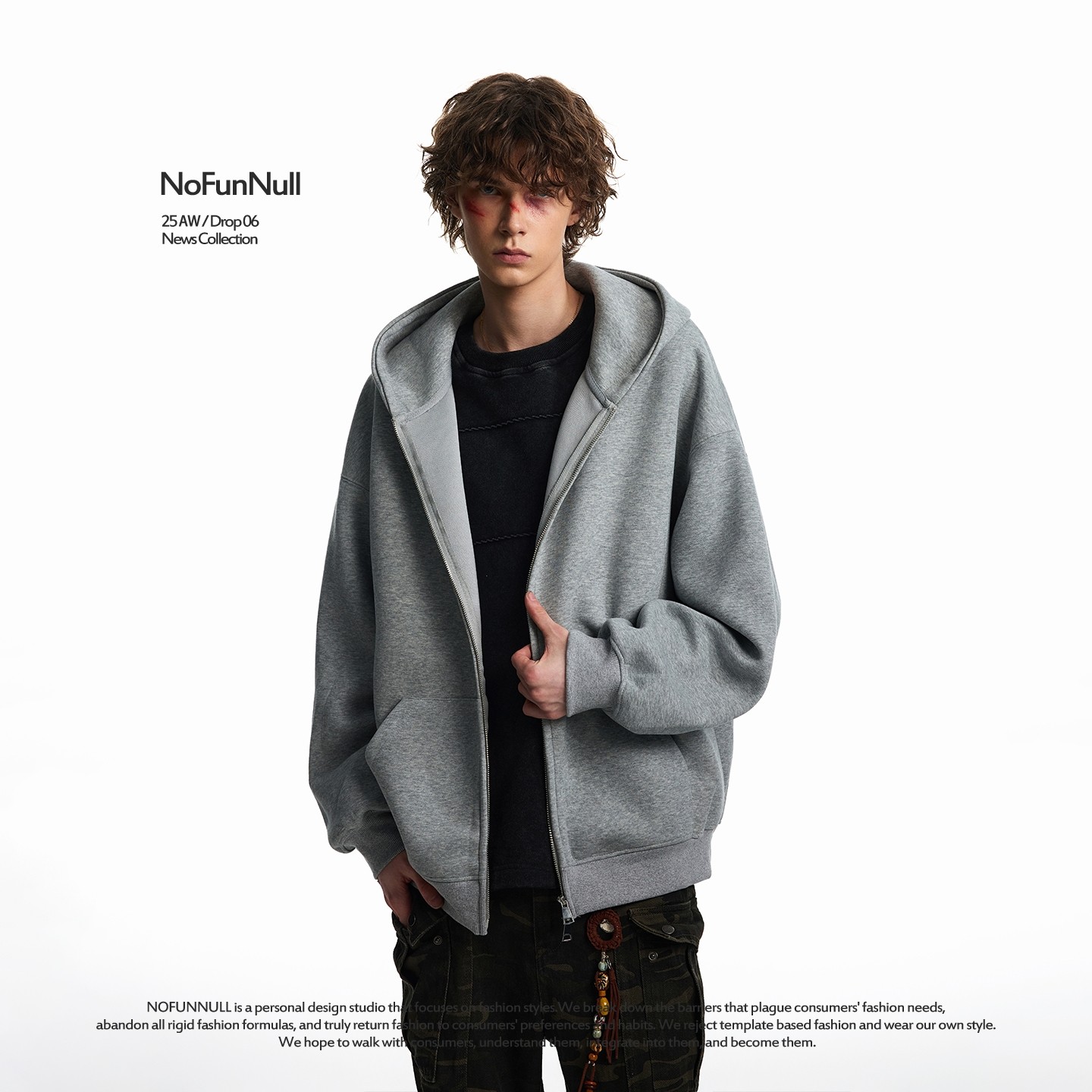 NOFUNNULL 400g重磅美式基础款连帽双拉链卫衣男女秋宽松硬挺外套,淘宝优惠券,粉丝福利购,淘宝优惠卷