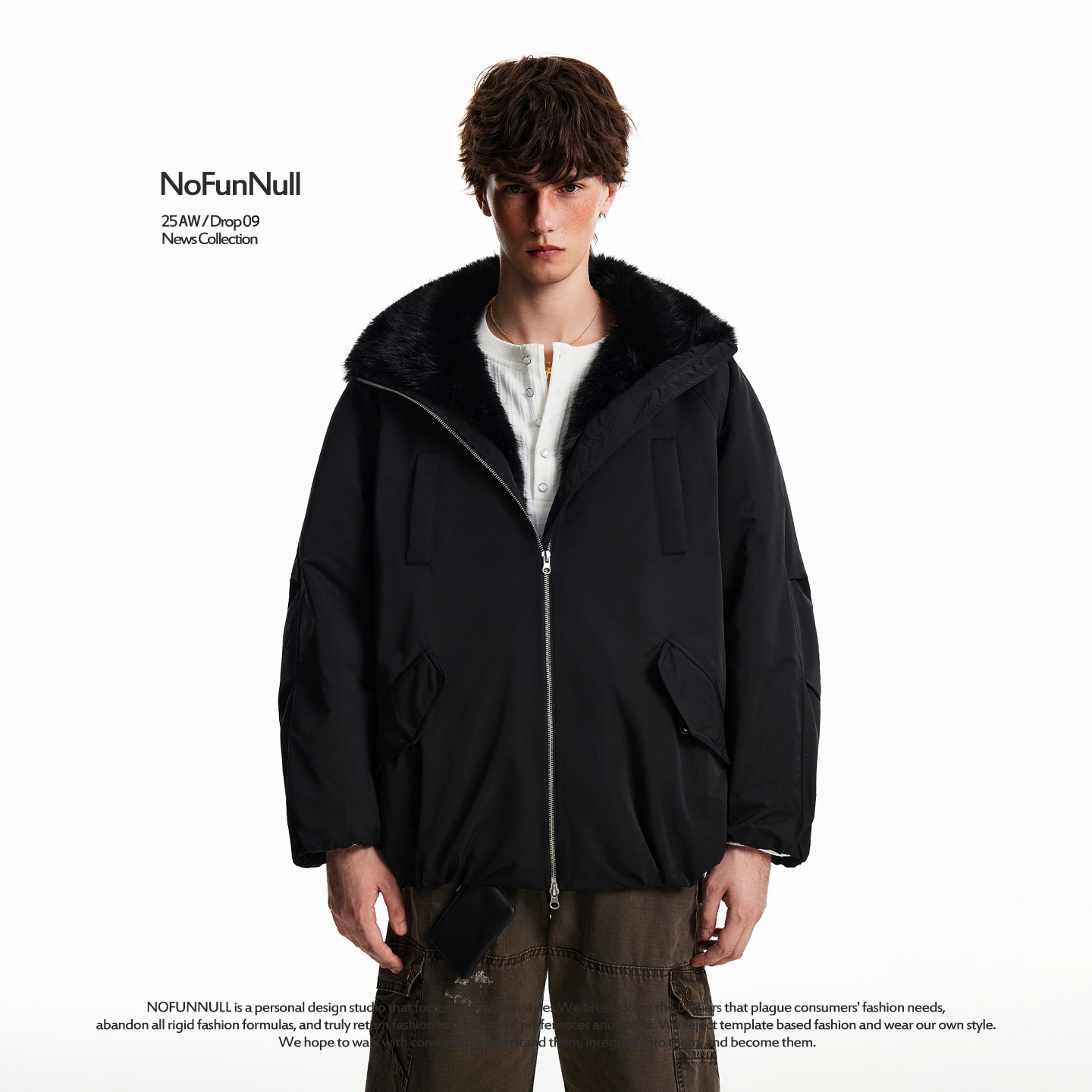 NOFUNNULL 美式座山雕皮草羽绒服冬季男女保暖加厚派克服毛领外套 - 图0