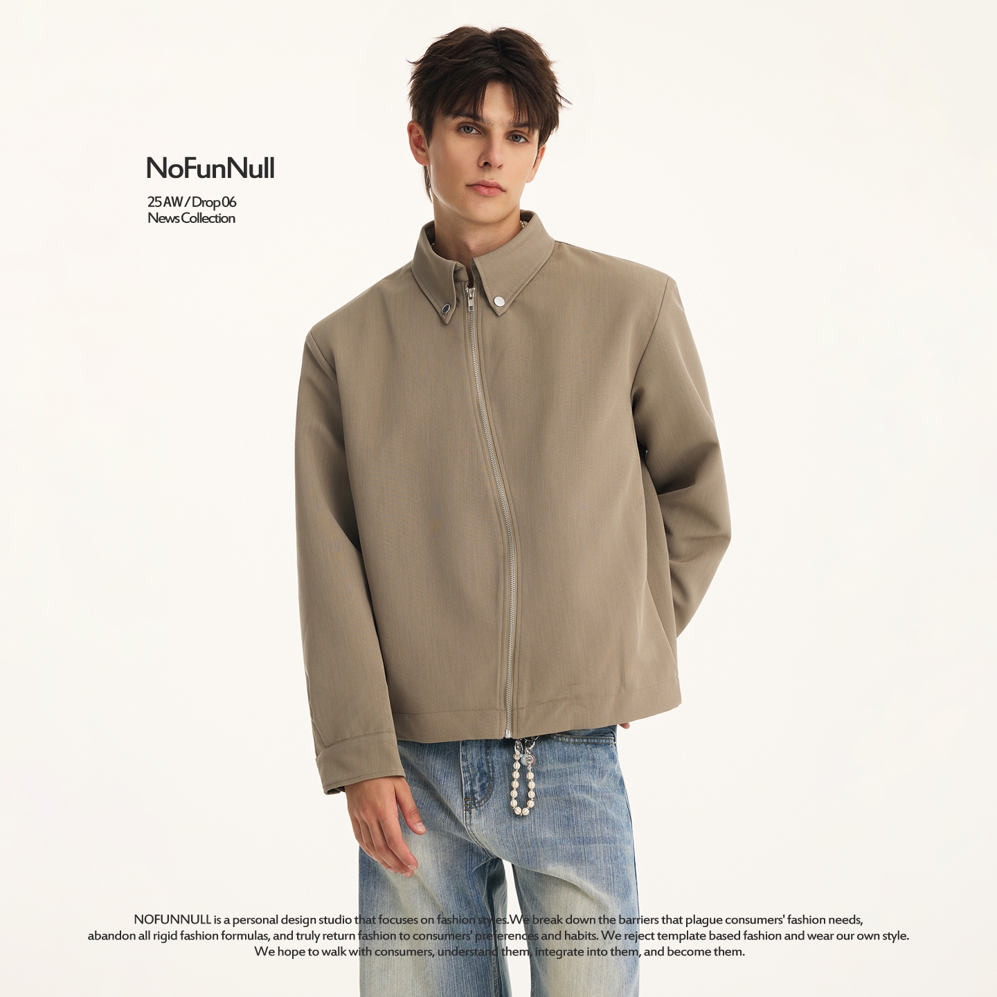 NOFUNNULL美式复古cleanfit翻领S拉链夹克男女秋季高级设计感外套 - 图1
