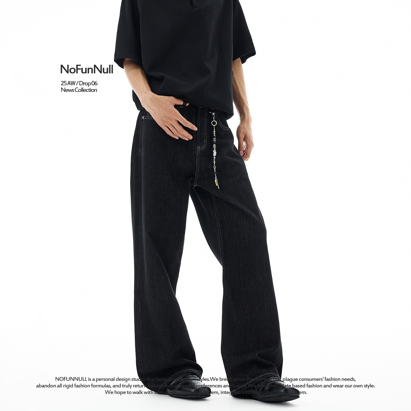 NOFUNNULL2021M版型丹宁原色水洗牛仔裤男女宽松垂坠微喇休闲长裤 - 图1