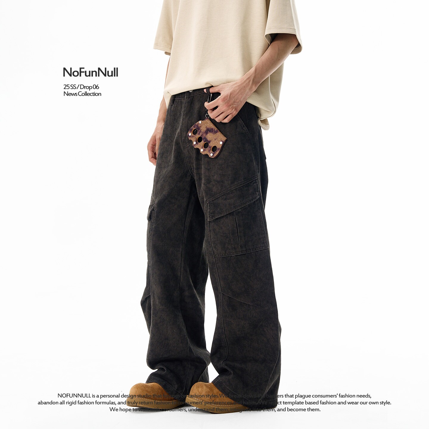 NOFUNNULL 2025秋大理石纹高级感设计牛仔裤多口袋拼接工装裤男女,淘宝优惠券,粉丝福利购,淘宝优惠卷