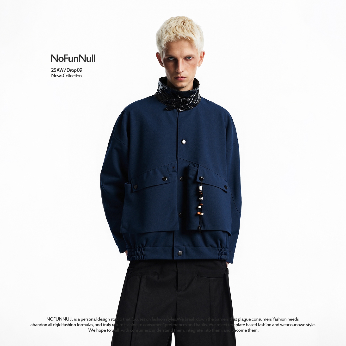 NOFUNNULL 美式vibe皮领拼接大口袋工装夹克男秋短款巴恩风外套潮 - 图2