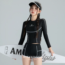 Swimsuit Womens Sport Split Conservative Long Sleeve Sunscreen High Waisted Slim Fit Corner Bubble Spa Dress 2023 New