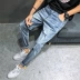Quần cắt cạp nam Quần cao bồi nam ga châu Âu 2019 Mùa hè cho nam mặc đồ thủy triều Nhãn hiệu Slim Straight Holes - Quần jean quần jean nam levis Quần jean