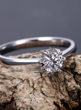 雪花钻戒情侣对戒女款仿真莫桑钻石1克拉人工锆石结婚925纯银戒指