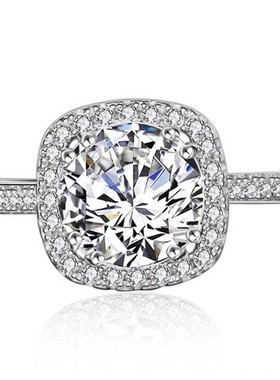 公主方钻潮流食指戒指女ins925纯银不掉色闭口新款仿真钻女士指环