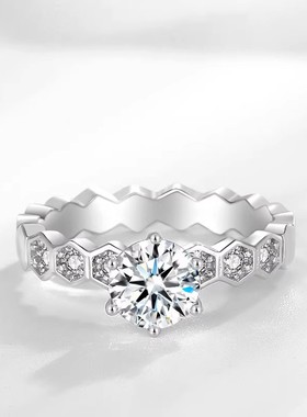 s925纯银巴黎蜂巢情侣对戒女款仿真克拉钻戒排钻食指尾指镀金戒指