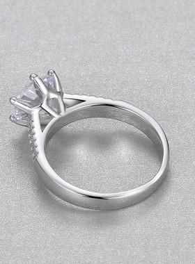 925纯银六爪仿真钻戒女款2克拉超大钻气质群镶锆石简约戒指女饰品