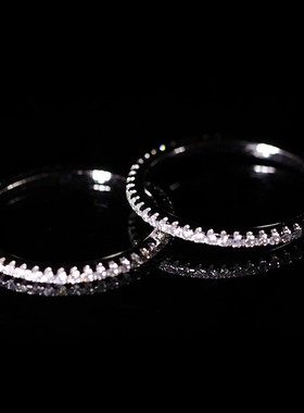 s925纯银个性小众设计满圈白锆石戒指女欧美叠戴尾戒食指指环饰品