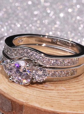 925纯银仿真克拉钻石戒钻 女款戒指一对百合关节简单女王礼物套戒