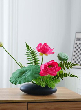 新中式仿真荷花莲花花艺套装摆件