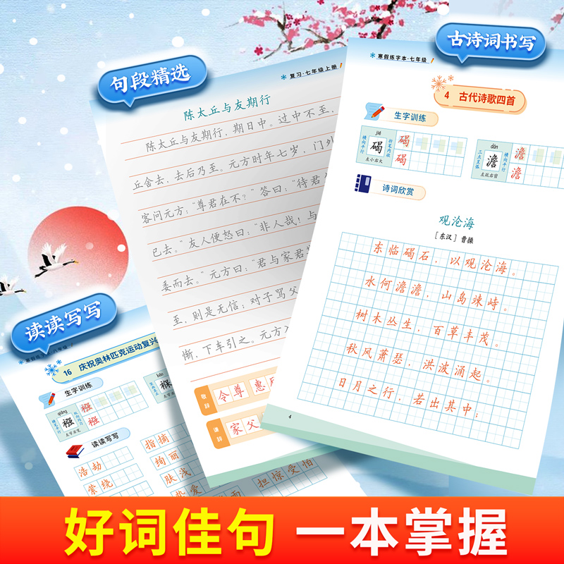 复习+预习!2025新人教版七八九年级年级语文同步寒假练字帖上册下册语文楷书字帖英语初一初二初中生每日一练寒假衔接邹慕白练字本