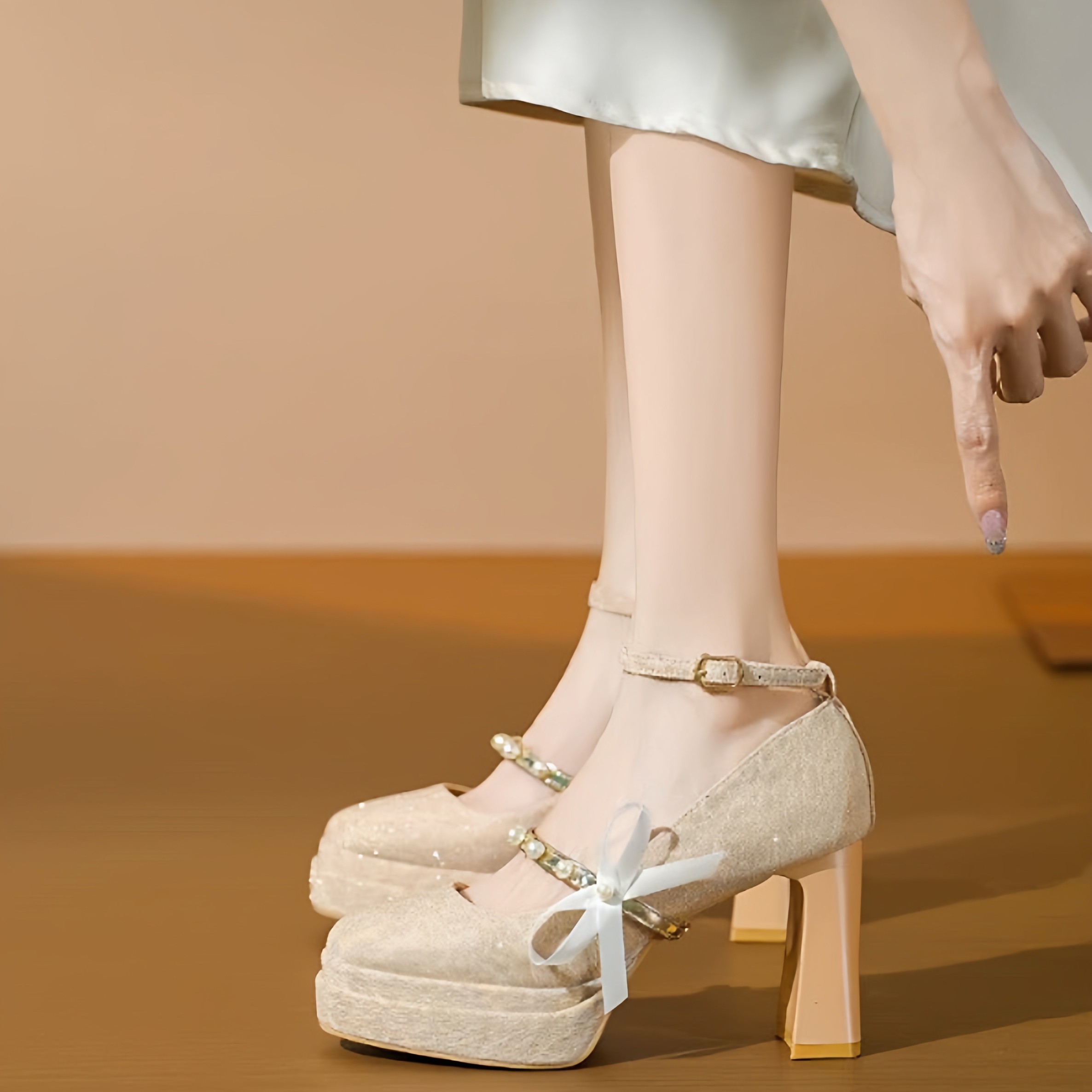 公主风蝴蝶结粗跟玛丽珍高跟鞋女圆头绝美细闪防水台婚鞋伴娘鞋子,淘宝优惠券,粉丝福利购,淘宝优惠卷