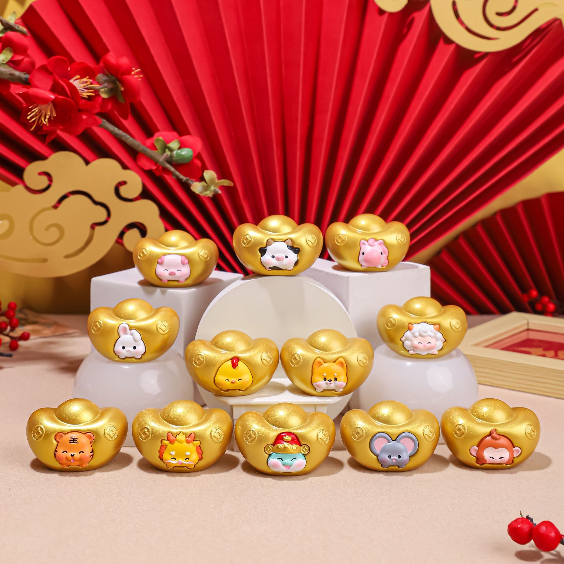 十二生肖元宝摆件创意金元宝树脂摆件家居装饰品汽车中控台礼物 - 图0