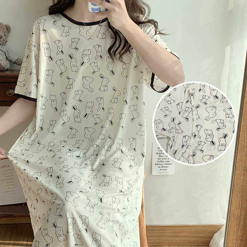 大码300斤冰丝短袖产妇入院待产裙夏季喂奶月子服孕妇哺乳睡裙200,淘宝优惠券,粉丝福利购,淘宝优惠卷