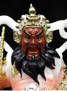 合成汉白玉武财神赵公明神像12寸骑虎赵元帅赵玄朗神像仿玉佛像