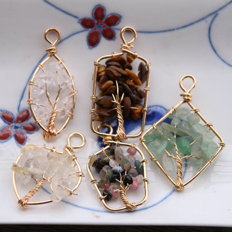 天然碎石编绕吊坠 菱形长方形瓶子马眼挂坠耳饰项链手工饰品配件,淘宝优惠券,粉丝福利购,淘宝优惠卷