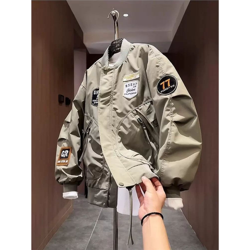 2025秋季美式高级感工装夹克男士潮流百搭情侣刺绣贴标棒球服外套 - 图1