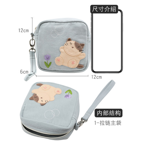 HIKOSEN CARA小Gon猫猫手拿包帆布猫咪可爱粉色女耳机包手腕包包 - 图3