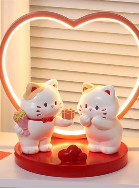 台灯喜庆情侣猫咪可爱摆件婚房床头布置装饰品送结婚新婚朋友礼物