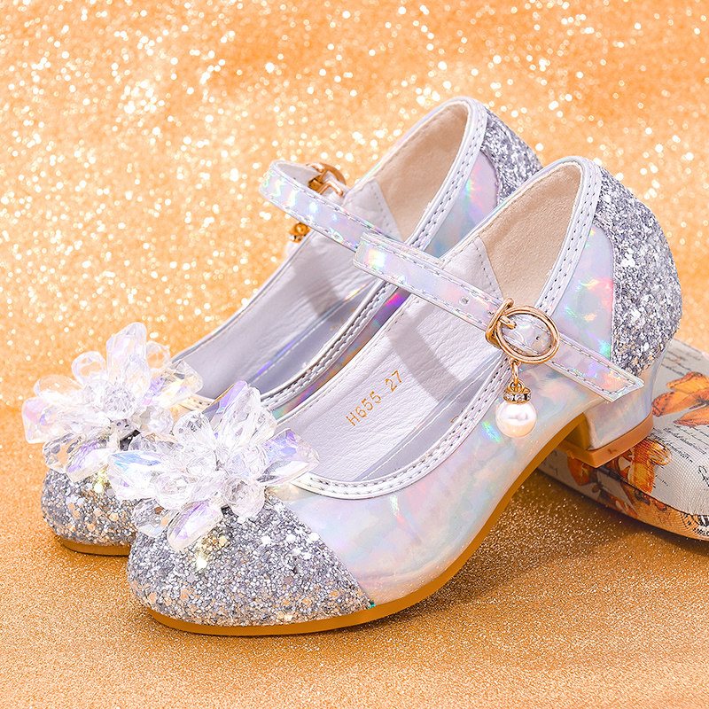 儿童高跟鞋小女孩洋气皮鞋银色模特单鞋演出走秀水晶鞋女童公主鞋,淘宝优惠券,粉丝福利购,淘宝优惠卷