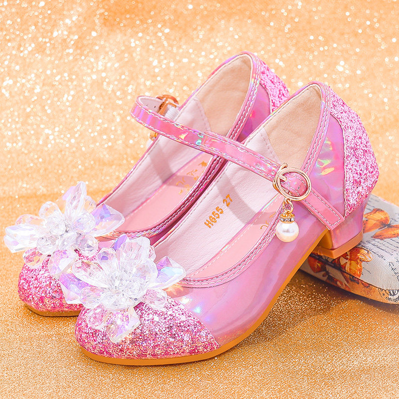 儿童高跟鞋小女孩洋气皮鞋银色模特单鞋演出走秀水晶鞋女童公主鞋,淘宝优惠券,粉丝福利购,淘宝优惠卷