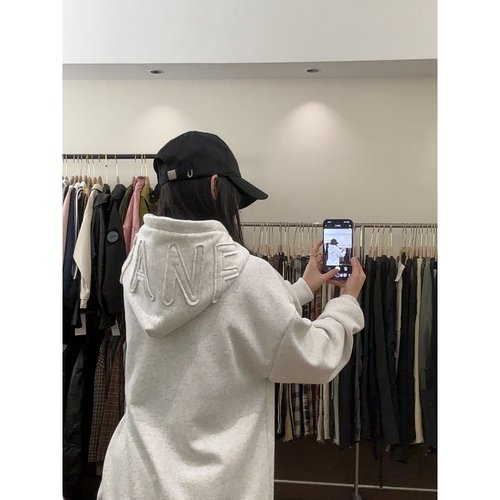 HandSeven刺绣字母连帽卫衣秋冬美式复古国潮牌宽松oversize外套 - 图0