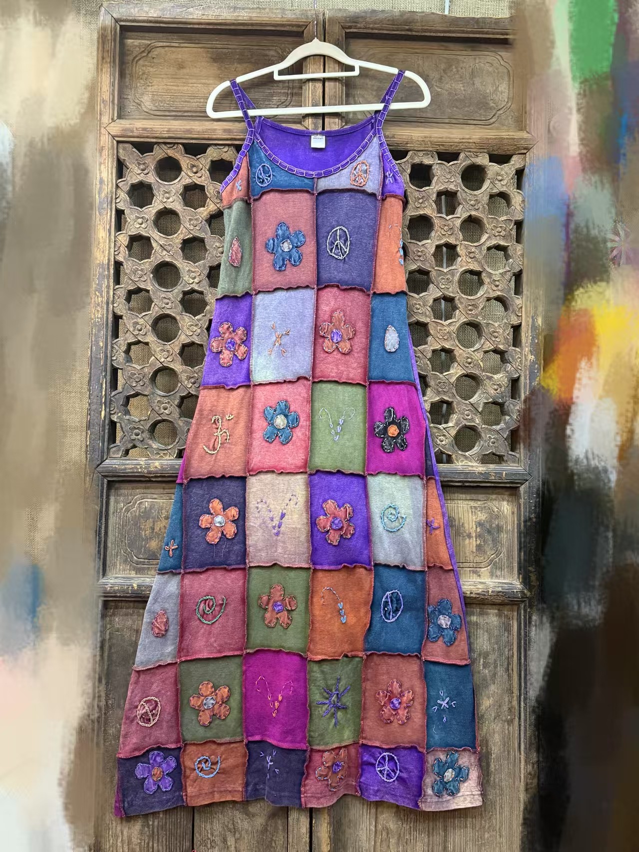 印度制嬉皮四季穿搭vintage古着孤品打底单穿纯棉扎染吊带背心裙,淘宝优惠券,粉丝福利购,淘宝优惠卷