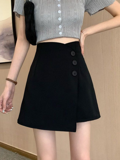 Black irregular skirt for women early spring 2026 new korean style high-waist slim hip-hugging skirt culottes a-line short skirt