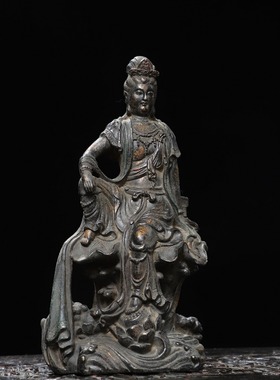 自在观音菩萨佛像黄铜仿古铜器家居佛堂供奉装饰品桌面工艺品摆件