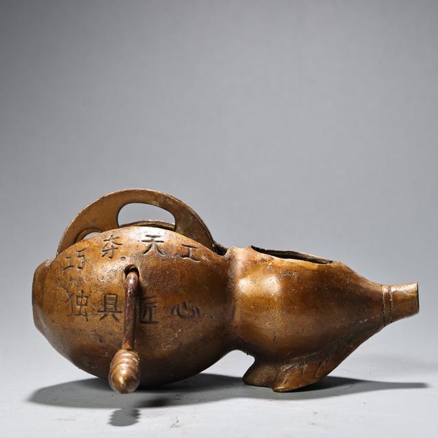 Pure all-copper ink fountain, antique collection, copperware, woodworking gourd, marking device, decorative crafts, gift ornaments