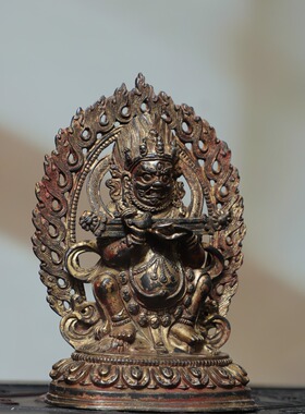 大黑天佛像纯黄铜二臂玛哈嘎拉黑财神佛堂用品桌面装饰品复古摆件