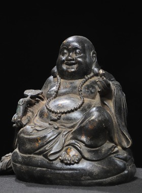 弥勒佛纯铜拓金仿古铜器大肚佛笑佛家具用佛堂供佛装饰品桌面摆件