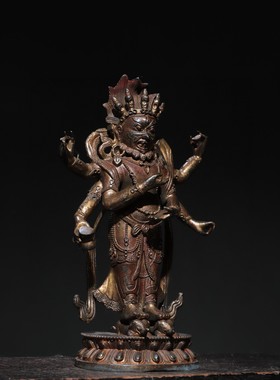 六臂玛哈嘎啦藏传黄铜鎏金金刚佛像家居佛堂供佛桌面装饰复古摆件