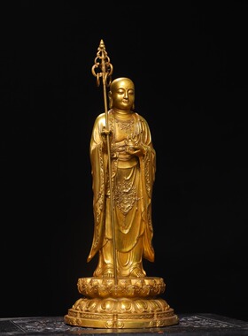 地藏王菩萨仿古铜器鎏金佛像家居佛堂供佛装饰品创意工艺桌面摆件